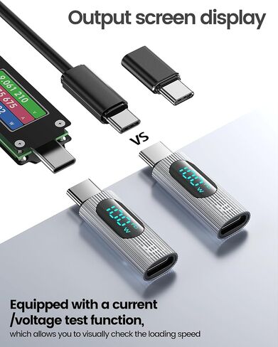 USB C Adapter, 2Pack 100W USB C Female to USB C Male Extension Adapter Type C Power Meter Tester with Digital Display for iPad Pro iPhone 15 Pro Max MacBook Pro Laptop (Grey) in Kuwait