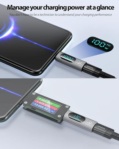 USB C Adapter, 2Pack 100W USB C Female to USB C Male Extension Adapter Type C Power Meter Tester with Digital Display for iPad Pro iPhone 15 Pro Max MacBook Pro Laptop (Grey) in Kuwait