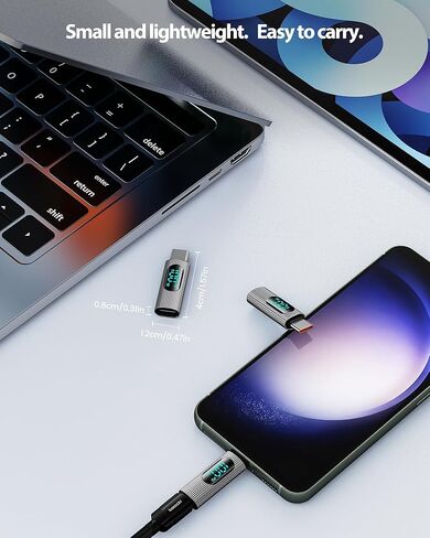 USB C Adapter, 2Pack 100W USB C Female to USB C Male Extension Adapter Type C Power Meter Tester with Digital Display for iPad Pro iPhone 15 Pro Max MacBook Pro Laptop (Grey) in Kuwait