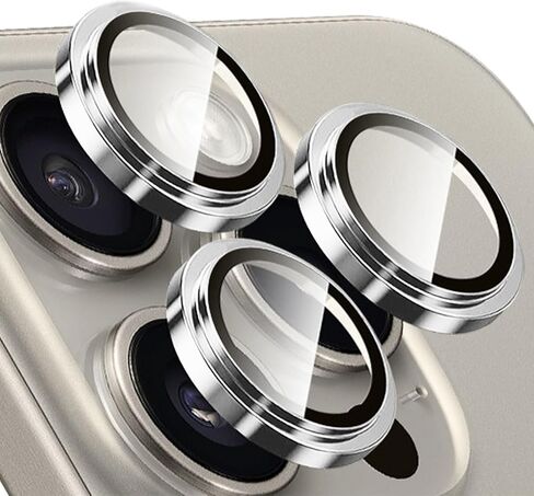 TENOC Camera Lens Protector for iPhone 15 Pro & iPhone 15 Pro Max, 9H Tempered Glass Camera Screen Cover, Black Metal Individual Ring in Kuwait