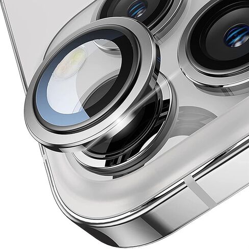 TENOC Camera Lens Protector for iPhone 15 Pro & iPhone 15 Pro Max, 9H Tempered Glass Camera Screen Cover, Black Metal Individual Ring in Kuwait