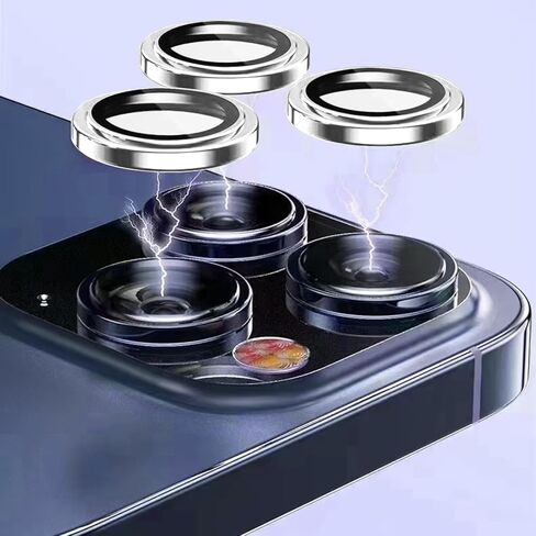 TENOC Camera Lens Protector for iPhone 15 Pro & iPhone 15 Pro Max, 9H Tempered Glass Camera Screen Cover, Black Metal Individual Ring in Kuwait