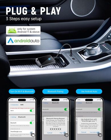 Android Auto Wireless Adapter for Factory Wired Android Auto Car, Instant Connection Converts Wired to Wireless, Wireless Android Auto Dongle Fit for Android 11+ & Cars from 2017(Pacific Blue Gray) in Saudi Arabia