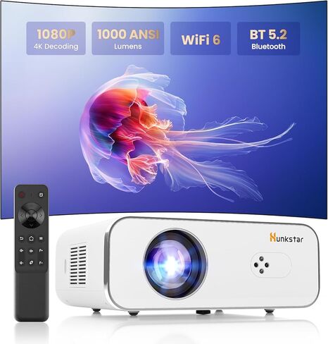 Mini Projector, Projector with Wifi 6 and Bluetooth 5.2, Portable HD1080P Home Video Projector with Auto Focus, Suitable for Family Gatherings, Various Festivals (White) in Saudi Arabia