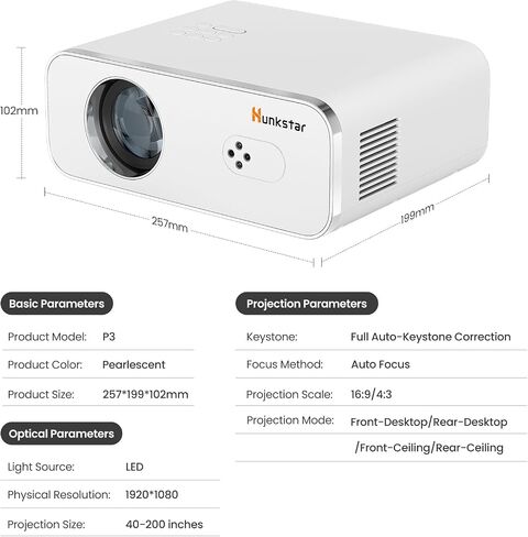 Mini Projector, Projector with Wifi 6 and Bluetooth 5.2, Portable HD1080P Home Video Projector with Auto Focus, Suitable for Family Gatherings, Various Festivals (White) in Saudi Arabia