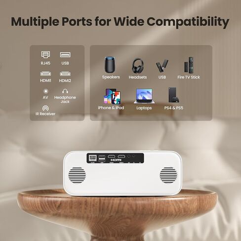 Mini Projector, Projector with Wifi 6 and Bluetooth 5.2, Portable HD1080P Home Video Projector with Auto Focus, Suitable for Family Gatherings, Various Festivals (White) in Saudi Arabia