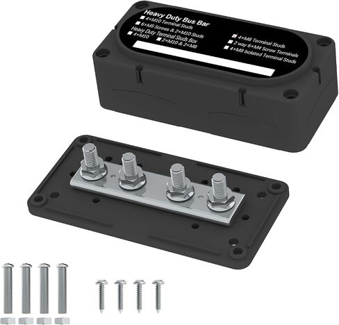 600A Bus Bar 12V Power Distribution Block with 3/8" (M10) 4-Posts Heavy Duty Terminals Block with Cover for Automotive, Marine, Battery System (Black) in Kuwait