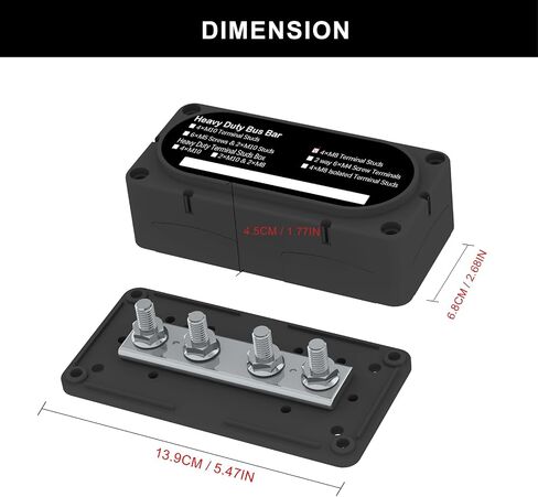 600A Bus Bar 12V Power Distribution Block with 3/8" (M10) 4-Posts Heavy Duty Terminals Block with Cover for Automotive, Marine, Battery System (Black) in Kuwait