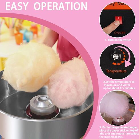آلة حلوى القطن، آلة صنع حلوى القطن، كهربائية تجارية بقدرة 1000 واط مع وعاء من الفولاذ المقاوم للصدأ، مغرفة سكر، آلة خيط حلوى سريعة مثالية للأطفال وحفلات أعياد الميلاد في الخارج in Kuwait