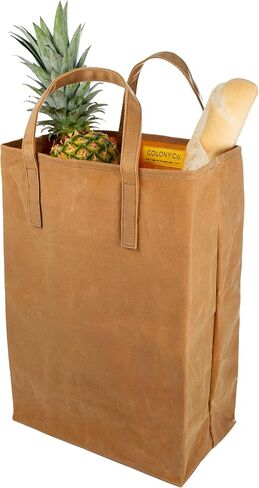 World's Strongest Grocery Bag, Handmade with Certified Organic Cotton and Hand Waxed Beeswax, Foldable, Stiff Canvas Stands Up for Easy Filling, Plastic-Free, Reusable, GOTS, Large, Brown in Saudi Arabia