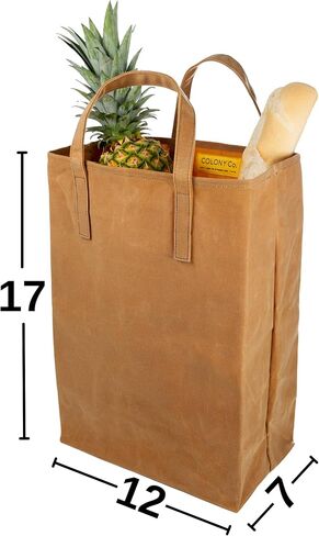 World's Strongest Grocery Bag, Handmade with Certified Organic Cotton and Hand Waxed Beeswax, Foldable, Stiff Canvas Stands Up for Easy Filling, Plastic-Free, Reusable, GOTS, Large, Brown in Saudi Arabia