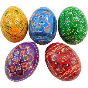 Westmon Works Ukrainian Wooden Pysanky Easter Eggs Handmade and Painted in Ukraine, Set of 5
