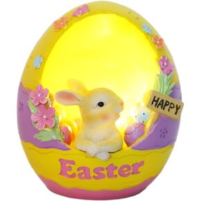 MorTime Lighted Easter Bunny Egg Decorations, Easter Rabbit Egg Figurines Tabletop Resin Figurine Centerpiece for Easter Home and Office Easter Decorations