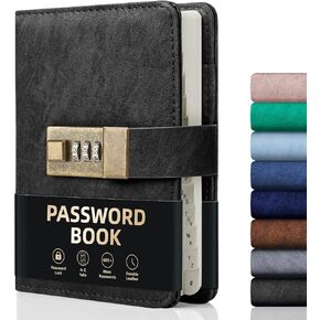 WEMATE Password Book with Lock, Password Book with Alphabetical Tabs 600+ Password Spaces, Password Logbook with Lock, Password Keeper for Computer 4.33 X 6.18 Inch Black