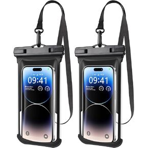 2 قطعة جراب هاتف مقاوم للماء ثلاثي الأبعاد جراب هاتف مضاد للماء لهاتف iPhone 15 Pro Max 14 13 12 11 Plus X XS Samsung حتى 7.4 بوصة، IPX8 حقيبة جافة للهاتف المحمول مقاومة للماء للتجديف على الشاطئ