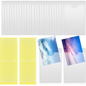 45 Pack Self-Adhesive Business Card Pockets 2.7 x 4.2in Index Label Pockets Clear Plastic Peel & Stick Card Holders with Top Open for Loading, Library Label Holder for Photos Cards and Planner