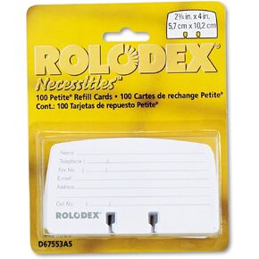 منتجات شركة Rolodex - عبوات البطاقات، لملفات البطاقات الصغيرة، 2-1/4 بوصة × 4 بوصة، 100 بطاقة، أبيض - تباع كقطعة واحدة - عبوات البطاقات مصممة لملفات البطاقات الصغيرة. تتضمن البطاقات خطوطًا متباعدة تحتوي على الاسم والهاتف ورقم الفاكس ومعلومات الاتصال المهم in Kuwait