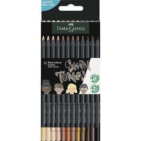 Faber-Castell Black Edition Skin Tone Colored Pencils: 12 Count, Black Wood and Super Soft Core Lead, Skin Tone Colored Pencil Set, Coloring Pencils for Kids, and Beginners, Art Supplies for Teens