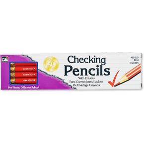 Charles Leonard Checking Pencil, Red Colored with Eraser, 12/Box (65030)