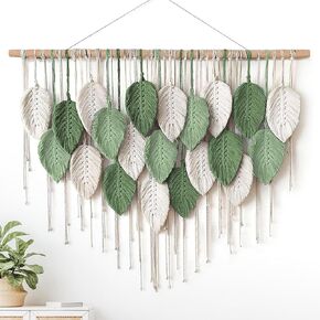 Weldomcor Large Macrame Wall Hanging, Boho Leaves Macrame Tapestry Wall Decor Handmade Woven Hanging Decor Chic Bohemian Wall Art Home Decoration for Bedroom Living Room Nursery Office