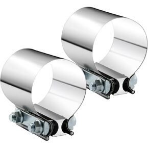 2" 2.0 Inch Exhaust Clamp Butt Joint Band Clamp Sleeve Coupler Stainless Steel 2.0 Inch for Exhaust Pipes, Mufflers and Catalytic Converters (2 PCS)