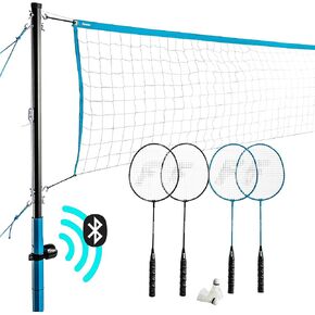 Franklin Sports Beach + Backyard Volleyball Set + Badminton Set with Speaker - Bluetooth Net + Pole Set – with Pump, Bluetooth Speakers + Carry Bag Included