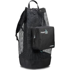Phantom Aquatics Scuba Snorkeling Spearfishing Freediving Cruise Mesh Duffle Bag with Shoulder Strap and Spiral Zipper Closure (Black, Mesh Backpack)