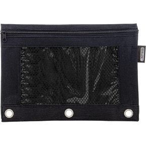 BAZIC Pencil Pouch 3 Ring Binder Pouch w/ Rivet Enforced Rings Hole, Black Mesh Window Zipper Pouches, 1-Count