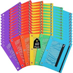 48 Pack Pencil Pouch for 3 Ring Binder Mesh Zipper Pencil Case Bags Assorted Colors Binder Pouches for School Writing Utensils Storage Supplies