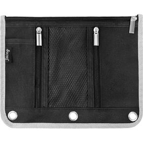 Jacng Binder Pouch for 3 Ring Binder Large Capacity Binder Pocket Black Zipper Bag Fits 3- Ring Binder Clear Window Pencil Pouch with Zipper for Office Supplies