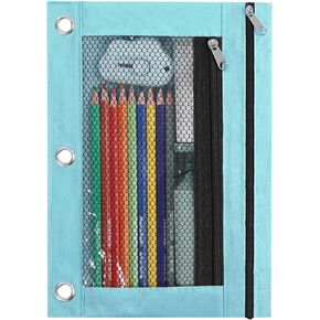 Pencil Pouch for 3 Ring Binder, Black Pencil Case with 2 Zipper Pockets and Clear Window, Big Capacity Pencil Bag for Students and Boys Girls, Fabric Zipper Pouch for Classroom