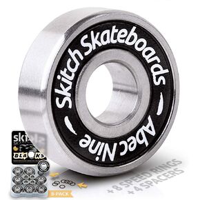Precision Fast Spin Bearings Set | 8 Pack 608 2RS ABEC 9 Chrome Steel Deep Groove Ball Bearing Set for Skateboards, Longboards, Inline Skates, Scooters | + Washers + Spacers | 8mm x 22mm x 7mm