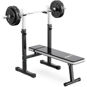 Lmdex Adjustable Weight Bench Press with Squat Rack Folding Multi-Function Dip Station for Full Body Workout Home Gym Strength