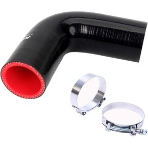 90 Degree Elbow 4-Ply Thickness 5mm High Performance Coupler Silicone Hose for Auto with 2PCS T-Bolt Clamp Black Color (1.0''(25mm))