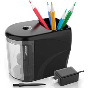 Electric Pencil Sharpener Heavy-Duty Helical Blade Sharpener with Adapter/Battery Operated for No.2/ (6-8mm) Pencils with Auto Stop & Cleaning Brush in School/Classroom/Office (Black)