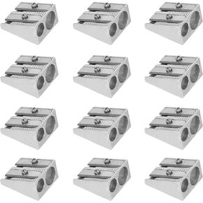 Pack of 12, Metal Pencil Sharpener with 2 Holes, SourceTon Manual Twin Metal Dual Sharpening Blade Double Holes Rectangular Pencil Sharpener