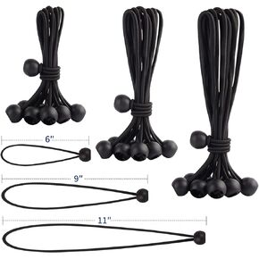 30PCS of 3 Sizes Ball Bungee Cords, 6, 9, 11 Inch Tarp Canopy Bungee Balls, Heavy Duty Tie Down Cord for Shelter, Gazebo, Camping, Tent, Cargo, Holding Wire and Hoses, Patio Umbrellas, Awning