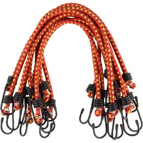 Bungee Cords - 10-Pack Rubber 18-Inch Cordage with Heavy-Duty Vinyl-Coated Hooks and Fabric Wrapping by Stalwart (Red)