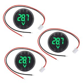 The Lord of the Tools 3Pcs Digital Voltmeter DC 4V-100V Car LED Digital Voltmeter Round Auto Ammeter Accessories for Cars Vehicles Motorcycles Boats Green