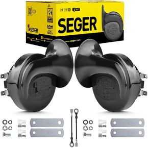 Trumpet Car Horn Set - Truck Horn - Waterproof - High/Low Tone, 12 Volt, Universal Fit - Original 60B Series – European Made 12V Loud Car Horns with Brackets and Assembly Kit