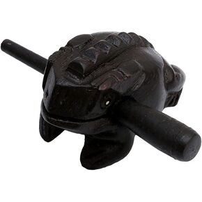 Wooden Crafts, Handcrafted Wood Frog Guiro rasp, Wood Toy, Percussion Instrument Tone Block, Good Luck Frog(Black,3.3 inch)