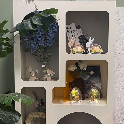 Joliyoou 2 حزم عيد الفصح الحلي منضدية، 5.7 "H الأرنب الراتنج الذهبي مع أضواء سلسلة زهرة في قبة زجاجية شفافة، تماثيل أرنب تعمل بالبطارية للديكور الداخلي هدايا هووسورمينغ in Kuwait