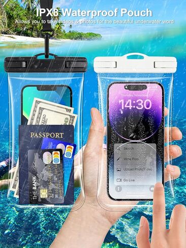 جراب هاتف شفاف مقاوم للماء - عبوتان، جراب هاتف مقاوم للماء لهاتف iPhone 15 14 13 12 11 Pro Max XS Plus Galaxy 24 هاتف خلوي يصل إلى 7.0 بوصة، PX8 مقاوم للماء للهاتف المحمول حقيبة جافة أساسيات إجازة الشاطئ in Saudi Arabia