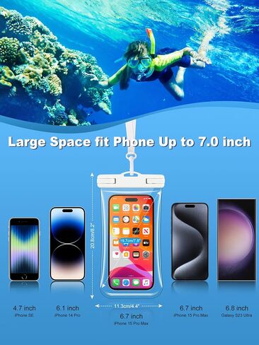 جراب هاتف شفاف مقاوم للماء - عبوتان، جراب هاتف مقاوم للماء لهاتف iPhone 15 14 13 12 11 Pro Max XS Plus Galaxy 24 هاتف خلوي يصل إلى 7.0 بوصة، PX8 مقاوم للماء للهاتف المحمول حقيبة جافة أساسيات إجازة الشاطئ in Saudi Arabia