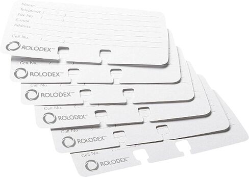 منتجات شركة Rolodex - عبوات البطاقات، لملفات البطاقات الصغيرة، 2-1/4 بوصة × 4 بوصة، 100 بطاقة، أبيض - تباع كقطعة واحدة - عبوات البطاقات مصممة لملفات البطاقات الصغيرة. تتضمن البطاقات خطوطًا متباعدة تحتوي على الاسم والهاتف ورقم الفاكس ومعلومات الاتصال المهم in Kuwait