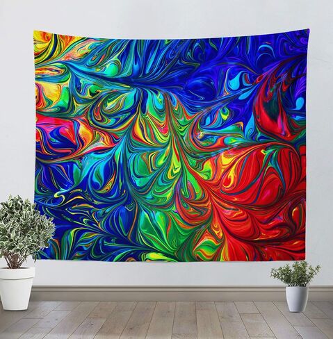 Sinsoledad نسيج الجدار مخدر، الجدار البلاط الملونة شنقا، ديكور غرفة المعيشة Trippy، نسيج أنيمي مضحك لخلفية جمالية غرفة النوم، 59x51 بوصة. in Saudi Arabia