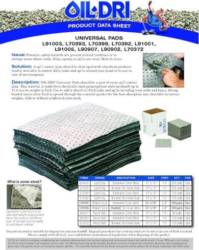 Oil-Dri L91001 15" W x 19" L Universal Middle Weight Bonded Perforated Pads (100 Mats/Box) in Saudi Arabia