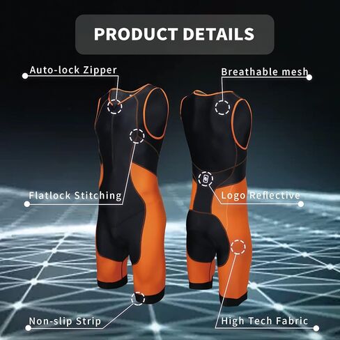 بدلات الترياتلون للرجال قطعة واحدة بدون أكمام بدلة رطبة للجري وركوب الدراجات والسباحة (أسود-برتقالي، متوسط) in Kuwait