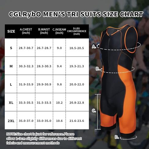 بدلات الترياتلون للرجال قطعة واحدة بدون أكمام بدلة رطبة للجري وركوب الدراجات والسباحة (أسود-برتقالي، متوسط) in Kuwait