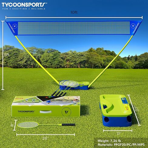 Complete Badminton Set | Portable Badminton Net with Stand 10 x 5 | 4 Badminton Rackets | 4 Over-Grips | 4 Racket Protectors | 8 Badminton Birdies (4 LED & 4 Goose-Feather) | 1 Hard Carry Case in Saudi Arabia